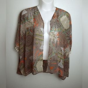 Umgee Boho Kimono Open Front Tribal Print With Pom pomSize S/M